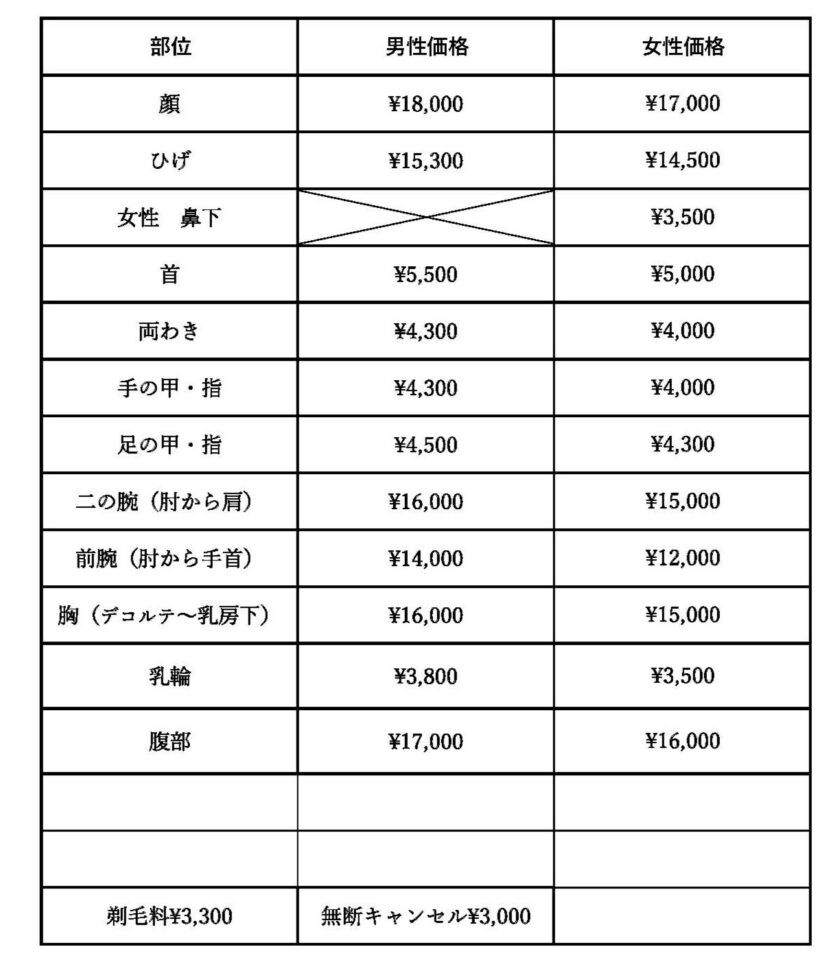 ●脱毛価格２５／8月 ① ブログ用
